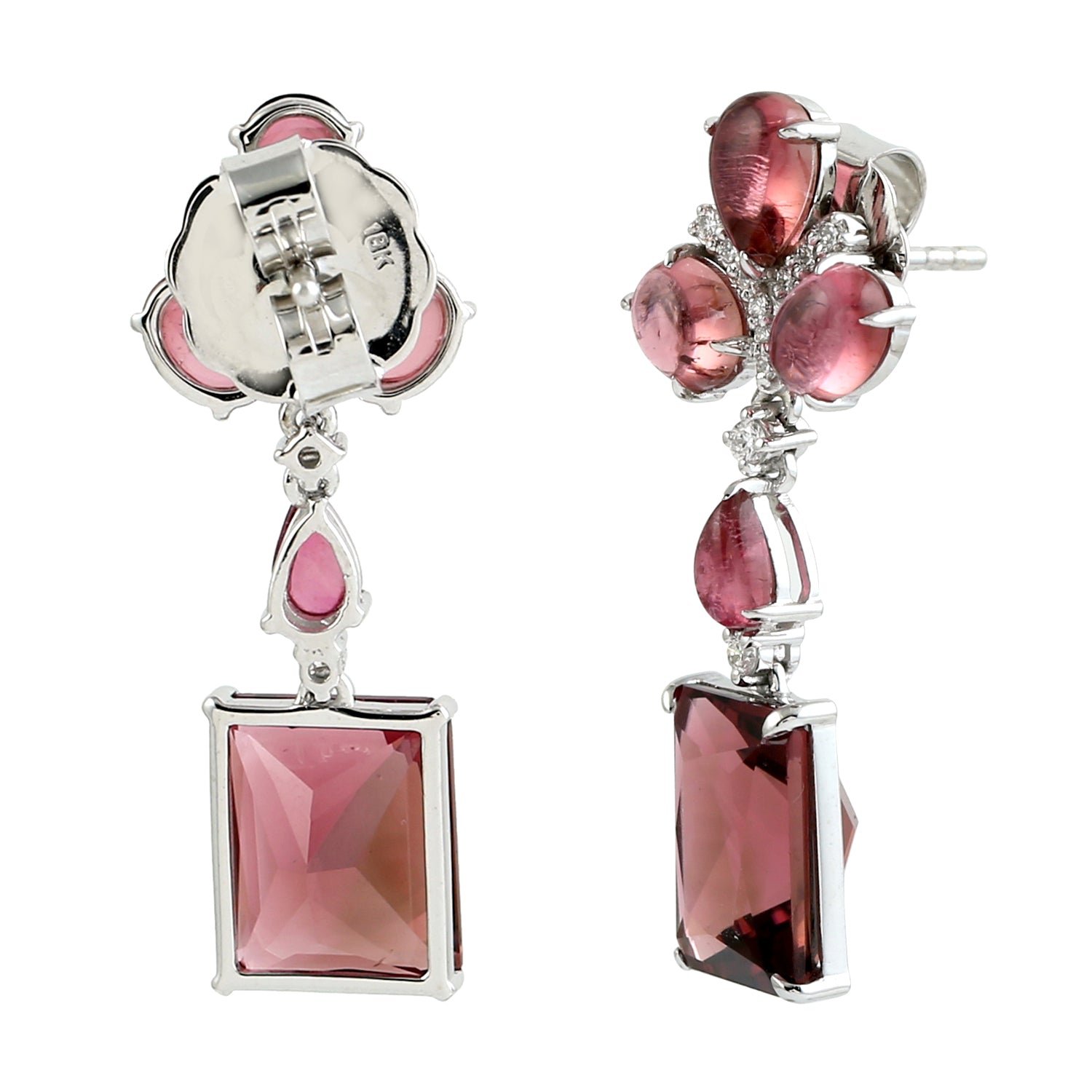 18k White Gold Faceted Tourmaline Pave Diamond Earrings for Women - Perfect for Parties, Weddings & Special Occasions