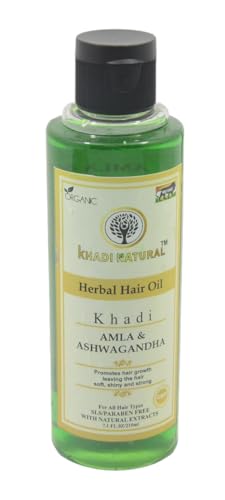 Khadi Natural Amla Ashwagandha Hair Oil - 210ml | Herbal Hair Growth Treatment for Strength & Shine | Ayurvedic Scalp Care for Dry, Damaged Hair | Perfect for Daily Nourishment & Styling