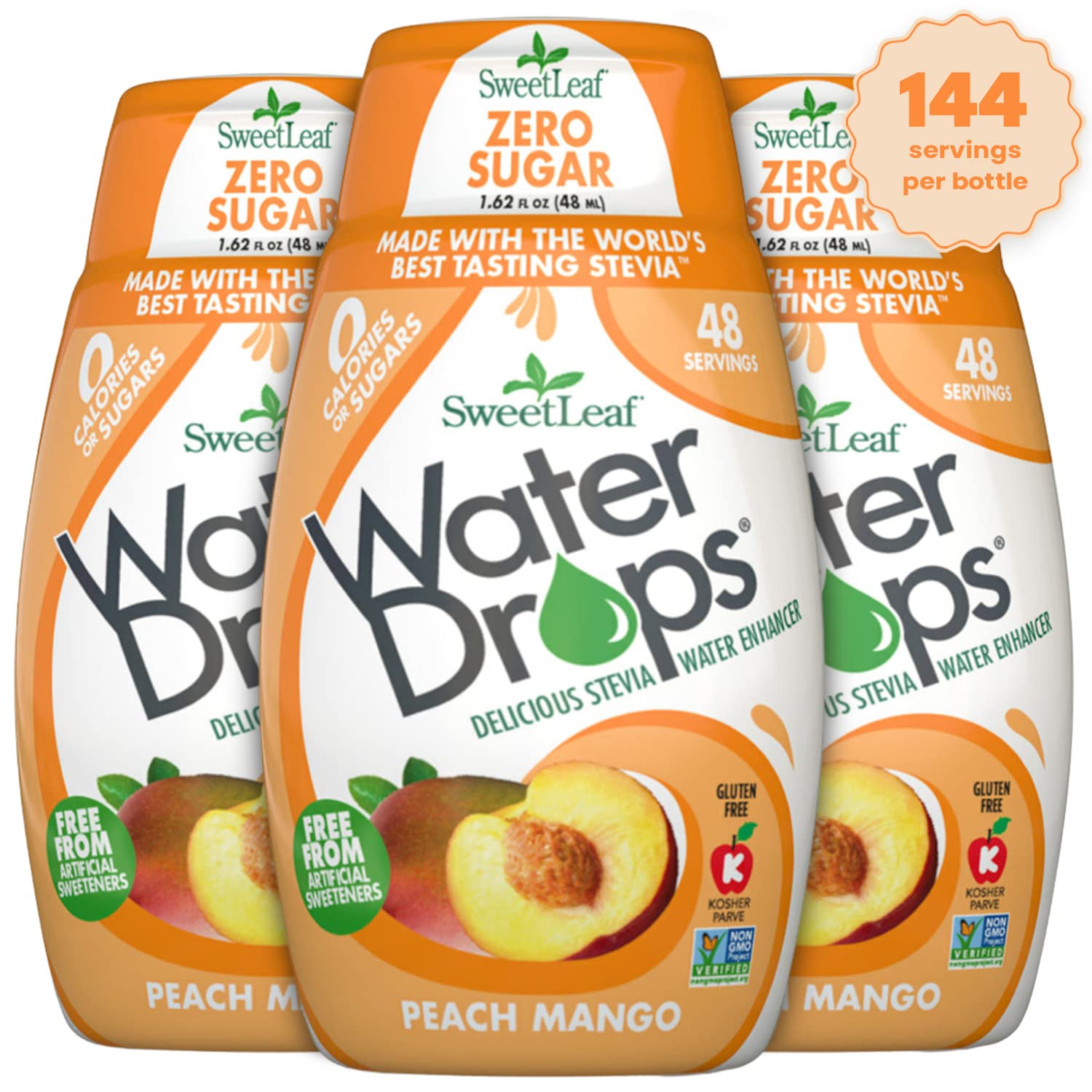 SweetLeaf Stevia Water Drops - Peach Mango Flavor, Sugar Free Natural Water Enhancer, 1.62 Oz (Pack of 3) | Perfect for Hydration, Fitness & Healthy Lifestyle