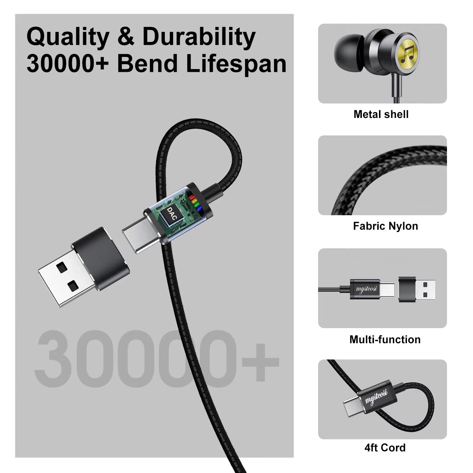 USB-C Wired Headphones with Microphone - Noise Cancelling Magnetic Earbuds for Laptop, PC, iPad Pro, MacBook & Samsung - Perfect for Work, Gaming & Online Meetings (Black)