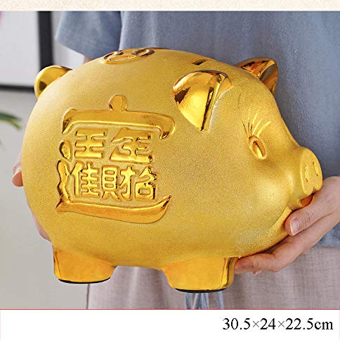 Golden Ceramic Piggy Bank - XL Money Saving Coin Jar for Wealth & Success | Home Decor, Holiday & Birthday Gift Idea | Perfect for Kids' Savings, Office Desk Decor, and Financial Goal Tracking