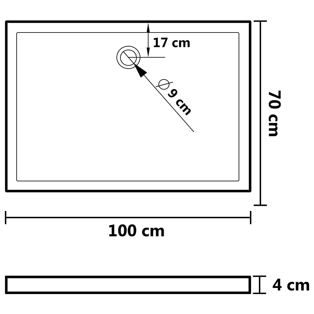 High-Gloss White ABS Rectangular Shower Base Tray - 27.6