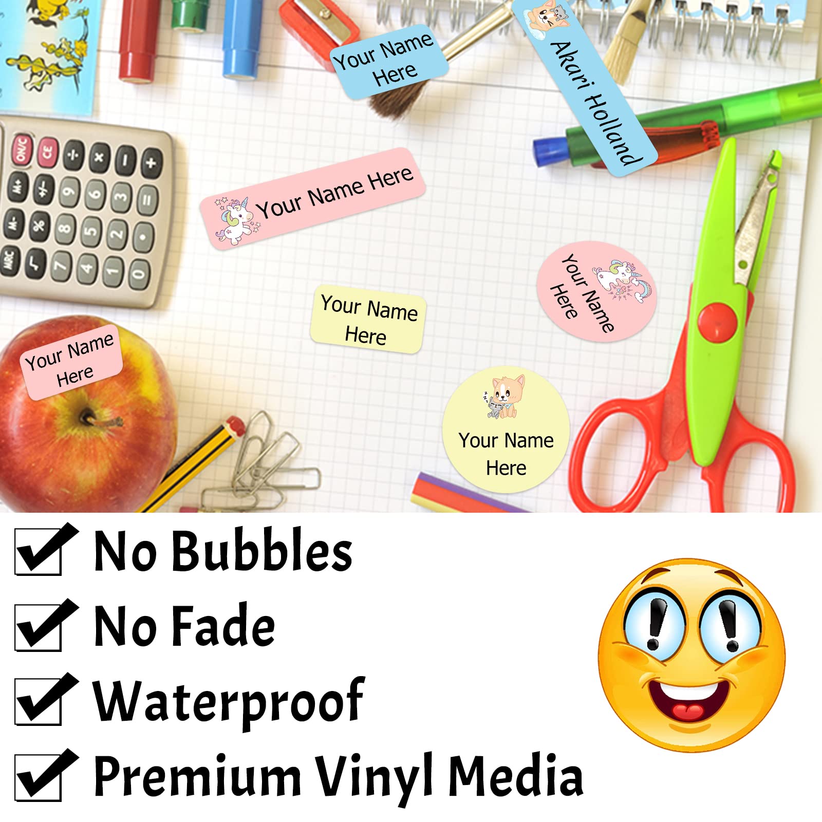 105PCS Personalized Waterproof Name Labels for Kids - Custom Name Stickers for School Supplies, Books, Pencils, Stationery & Water Bottles | Perfect for Back to School, Daycare & Organization