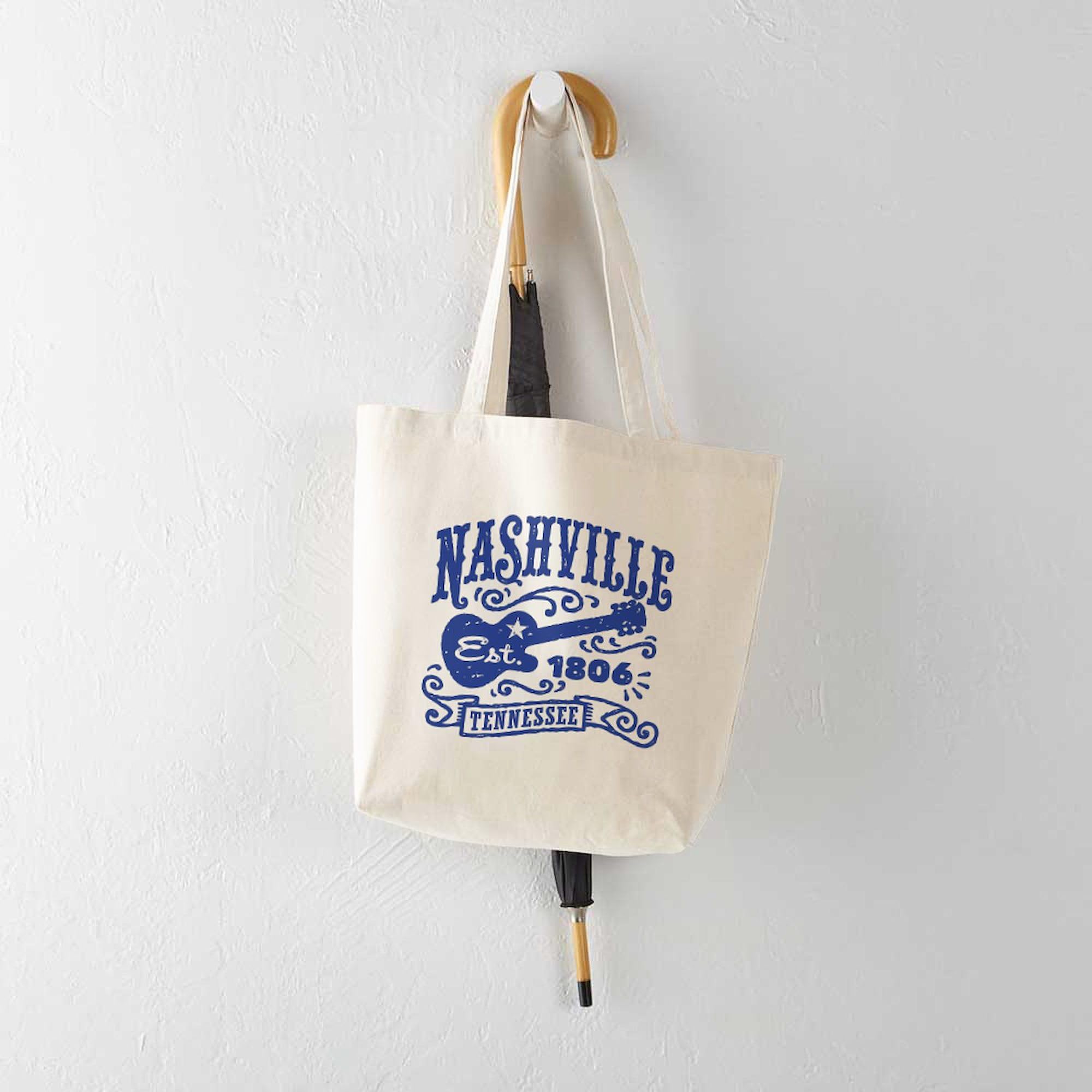Nashville Tennessee Tote Bag - Natural Canvas Reusable Shopping Bag with Handle | Eco-Friendly Grocery Bag for Travel, Beach & Farmers Market