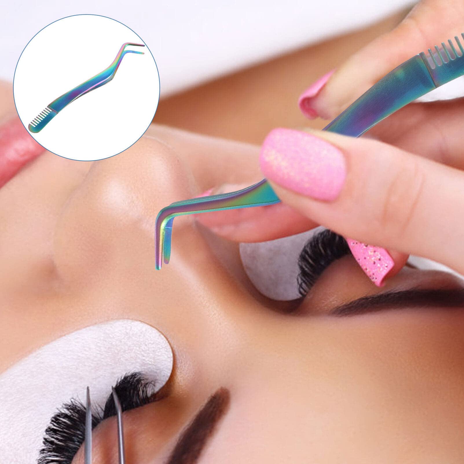 Premium Stainless Steel Eyelash Extension Tweezers Set - 2 in 1 Straight & Curved Lash Applicator Tweezers for Professional Extensions | Durable Makeup Tools for Salon & Home Use