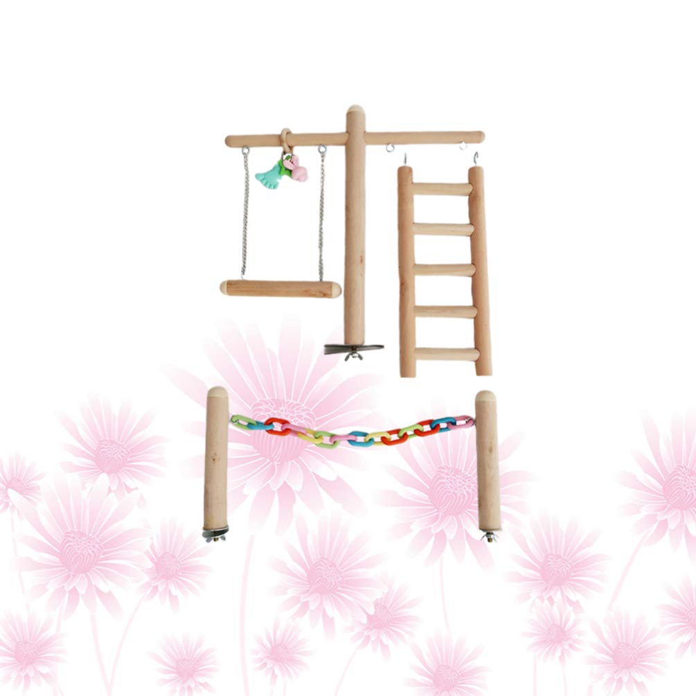 Balacoo Wooden Chewing Toy for Parrots - 1 Set Playground with Swing, Tearing & Gnawing Toys for Birds - Perfect for Cage Enrichment & Stress Relief