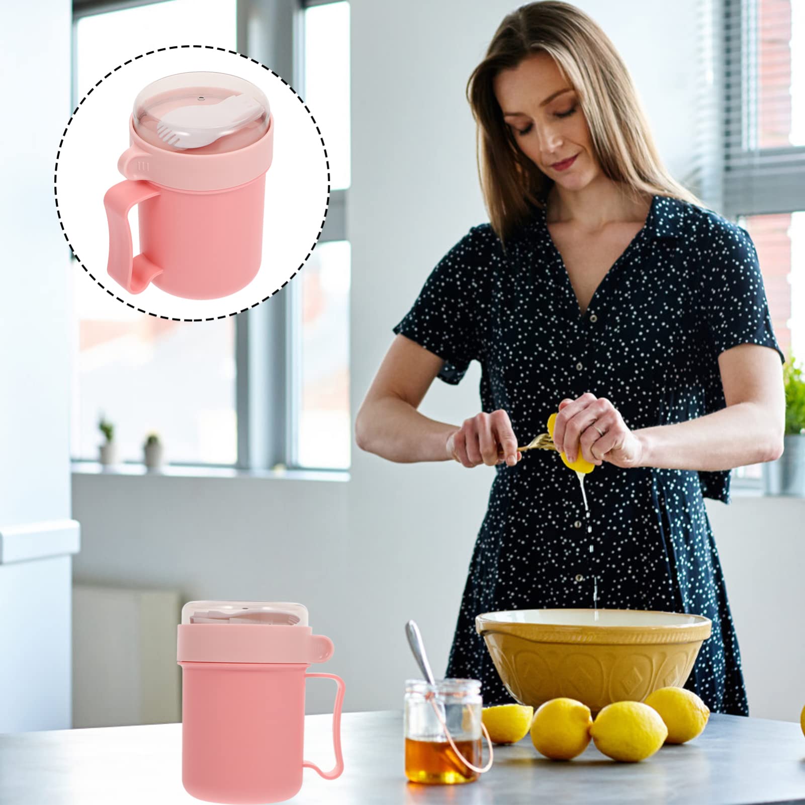 Hemoton 1 Set Microwave-Safe Cereal & Soup Cups - 12oz Insulated Food Containers for Breakfast, Lunch & Snacks | BPA-Free PP Plastic | Office, Travel & Takeout Use | Includes Milk Cup & Soup Mug