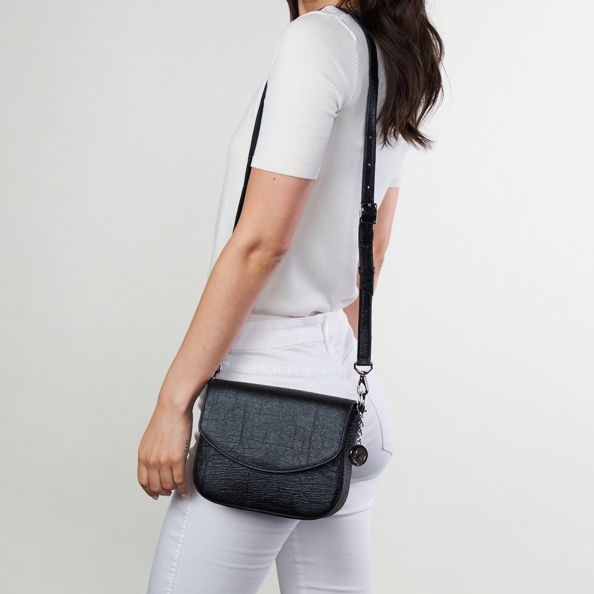 Vegan Leather Shoulder & Crossbody Bag - Tashi Pinatex® | Metallic Black | Stylish & Ethical Handbag for Women | Perfect for Work, Travel & Everyday Use