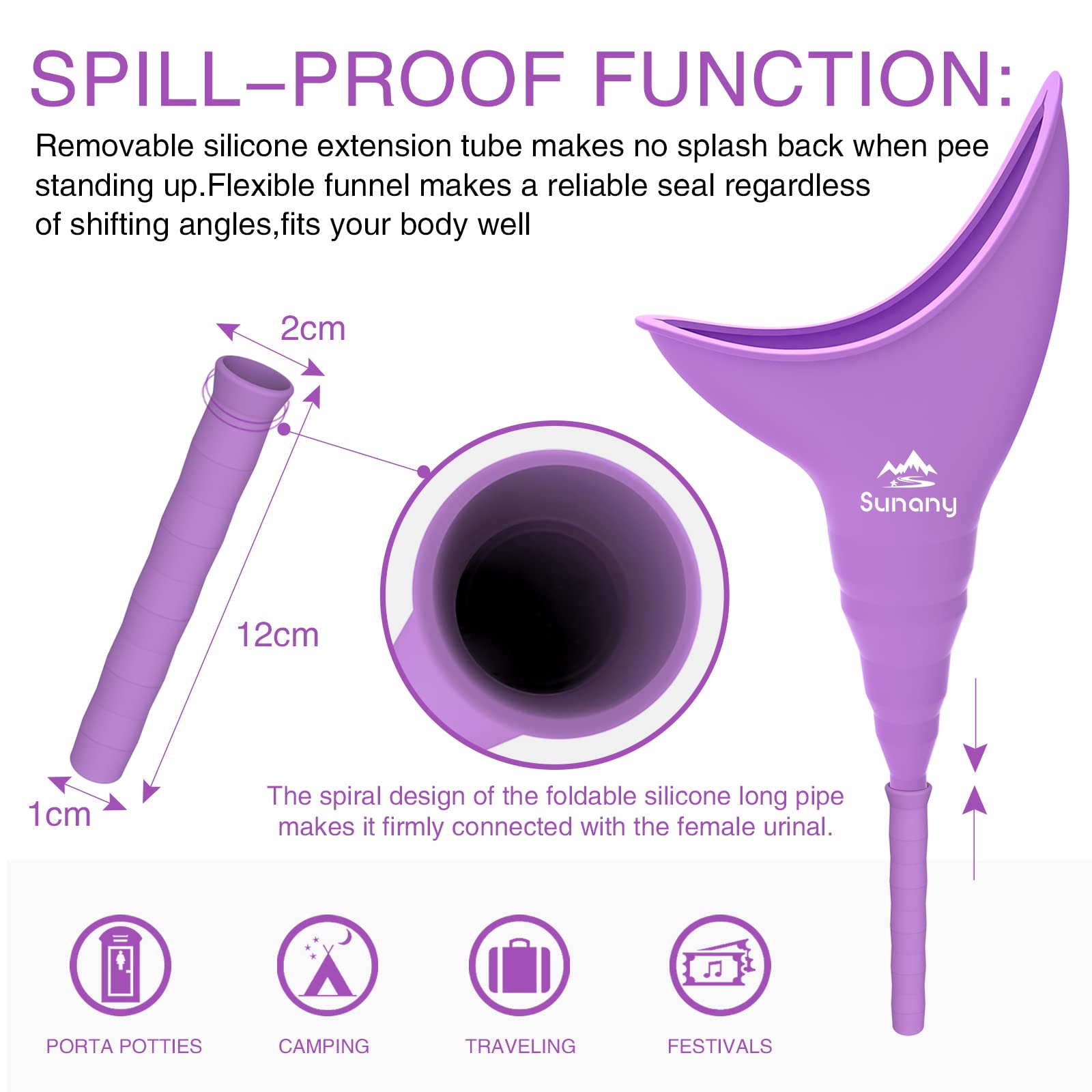 Sunany Female Urinal with Silicone Funnel - Portable Standing Pee Device for Women - Reusable Outdoor Urination Aid for Camping, Hiking, Travel & Emergency Use - Perfect for Road Trips, Festivals & Long Car Rides