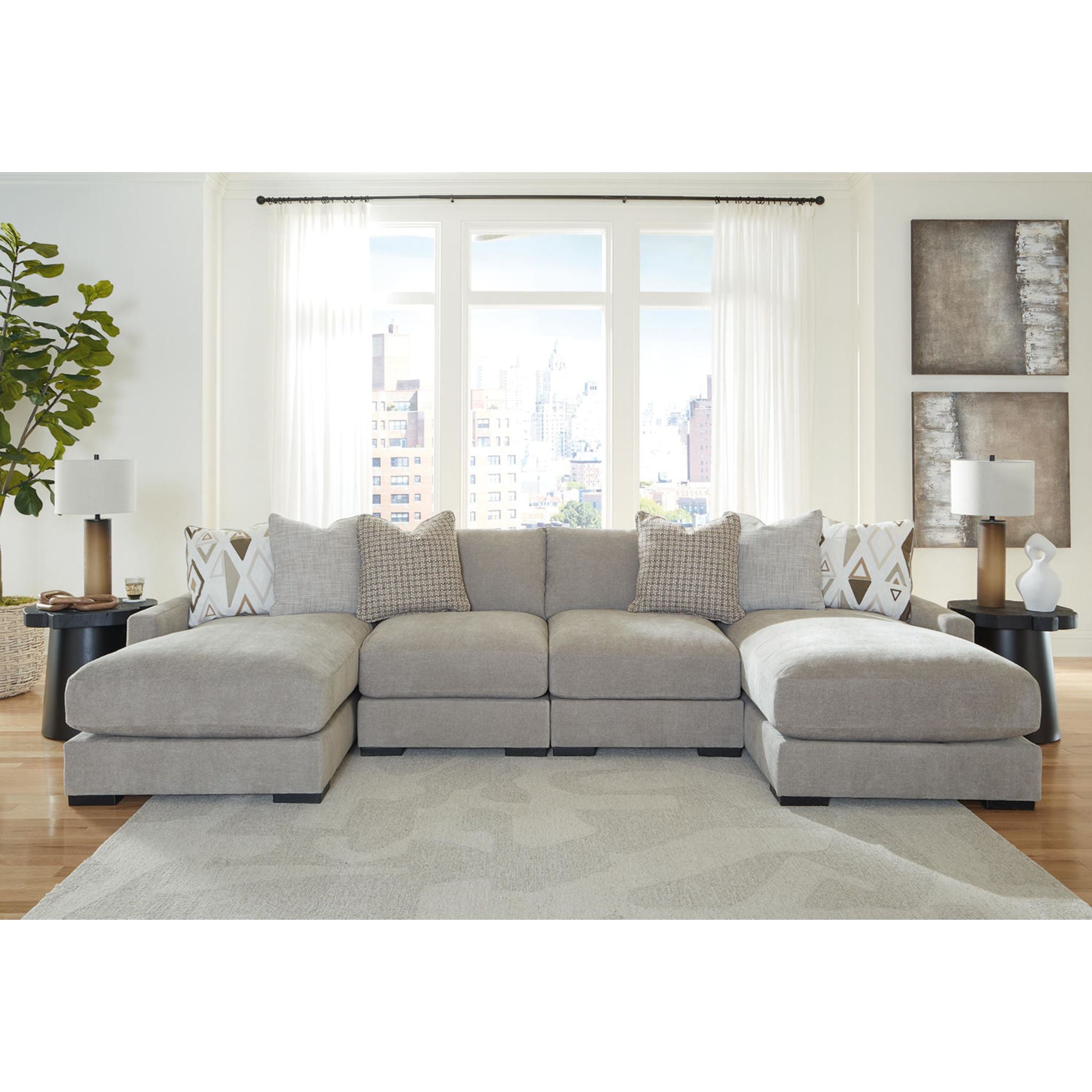 Aslan Court 4-Piece Sectional Sofa Set in Pebble Fabric - Modern L-Shaped Couch for Living Room, Family Room & Home Theater Comfort
