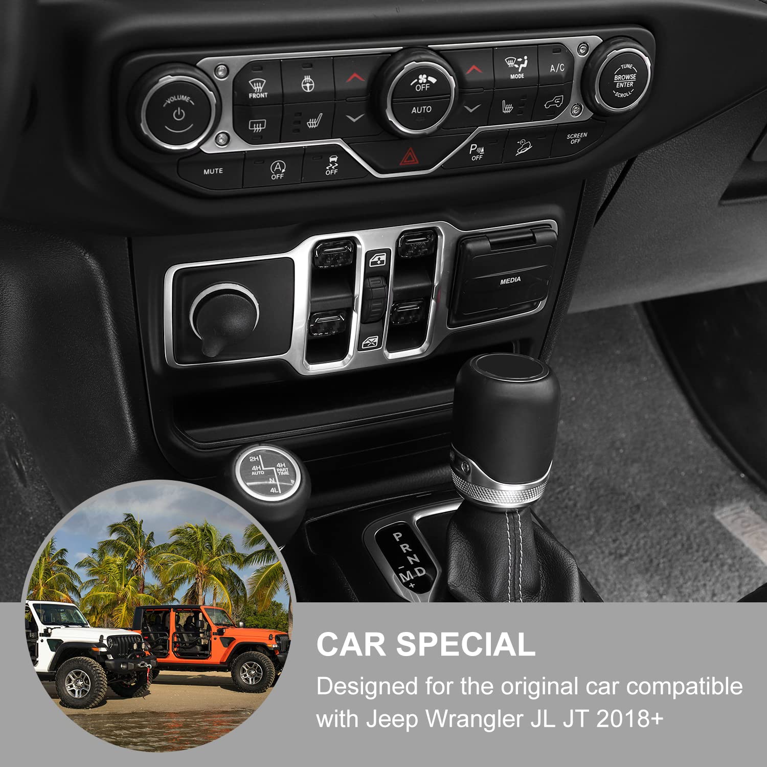 Jeep Wrangler JL JLU (2018-2023) & Gladiator JT (2020-2023) 4-Piece Carbon Fiber Center Console Window Button Switch Cover Trim Kit - Interior Upgrade Accessories for Enhanced Style & Protection (Fits All Models)