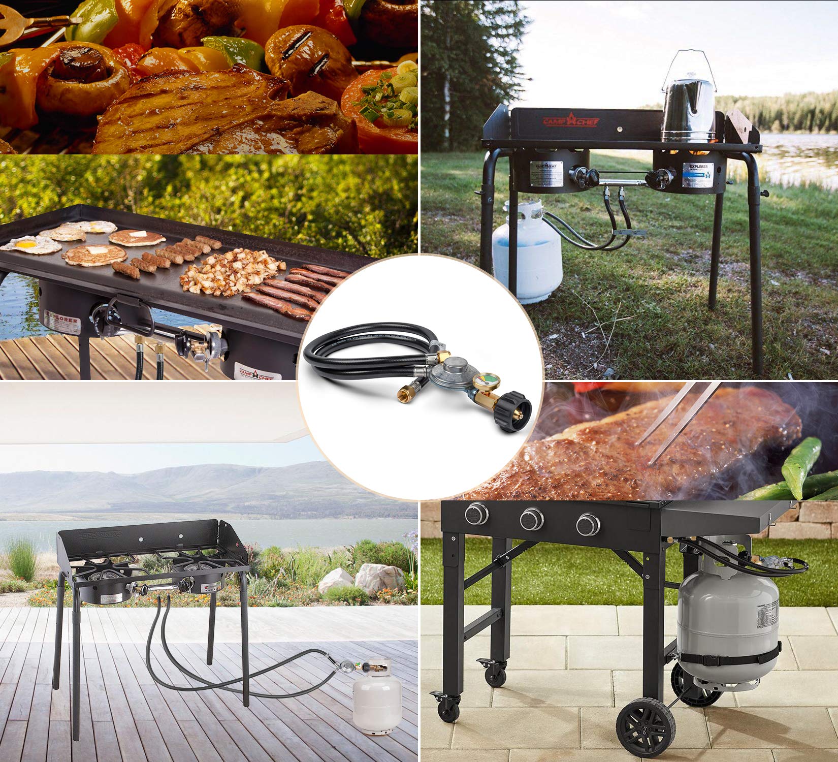 GasSaf 2 Feet Y Splitter Propane Regulator - Dual Hose Low Pressure LP Gas Regulator Kit for Grill, Heater, Camping Stove & Fire Pit Table - Perfect for Outdoor Cooking, Backyard BBQs & Camping Adventures