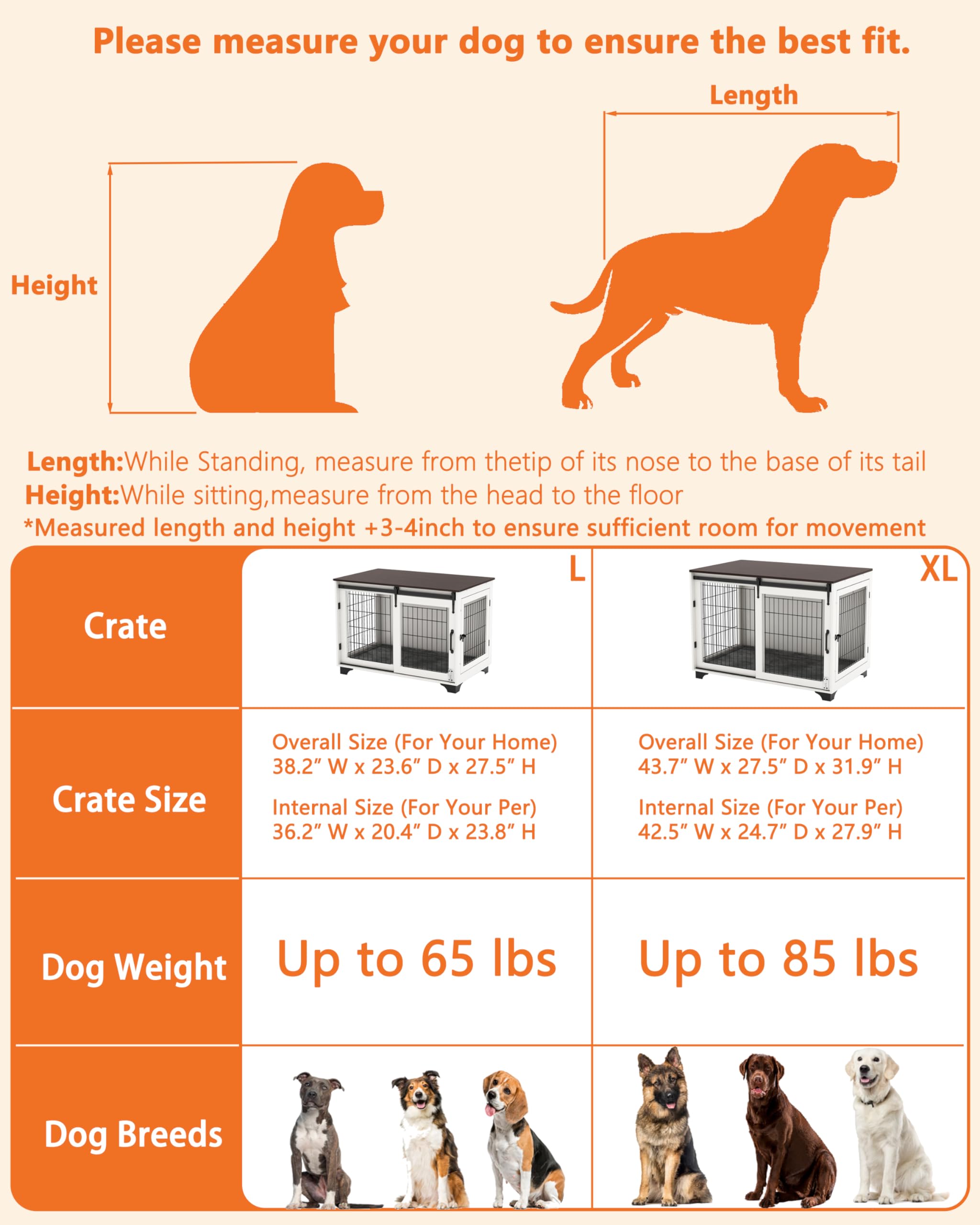 Piskyet Large Dog Crate Furniture - Barn Door Dog Kennel for Dogs Up to 60 lbs, Modern Sliding Door Pet Crate with Decorative End Table & Nightstand Design - Perfect for Living Room, Bedroom or Office