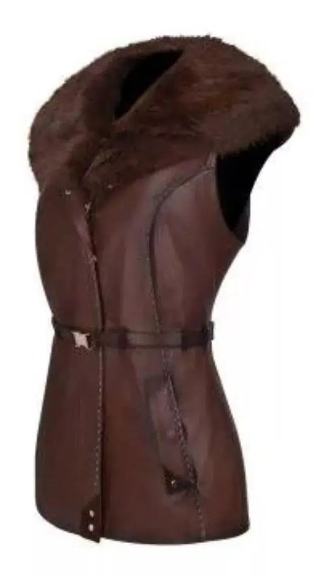 M270COC Women's Western Fashion Rabbit Leather Jacket in Cuadra Brown - Perfect for Cowgirl Style, Rodeo Events & Casual Outfits