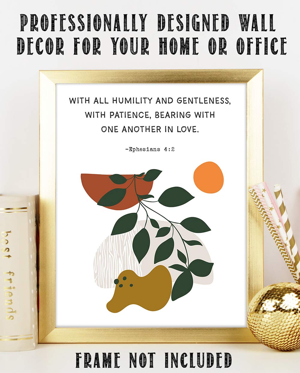 TJ Originals - Be Kind & Compassionate Bible Verse Wall Art Print - Ephesians 4:32 Scripture Decor with Orange Flowers - Christian Home & Office Decor for Women - Religious Gift Ideas - Perfect for Bedroom, Living Room & Church Decor (Floral Boho Style)