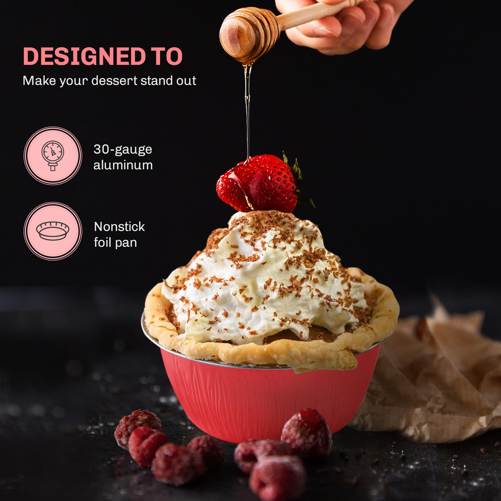 KitchenDance 4oz Disposable Colored Aluminum Baking Cups with Lids - 2000 Pack Red Stackable Foil Pans for Creme Brulee, Flan, Cupcakes & Desserts - Perfect for Home Baking, Party Catering & Restaurant Use