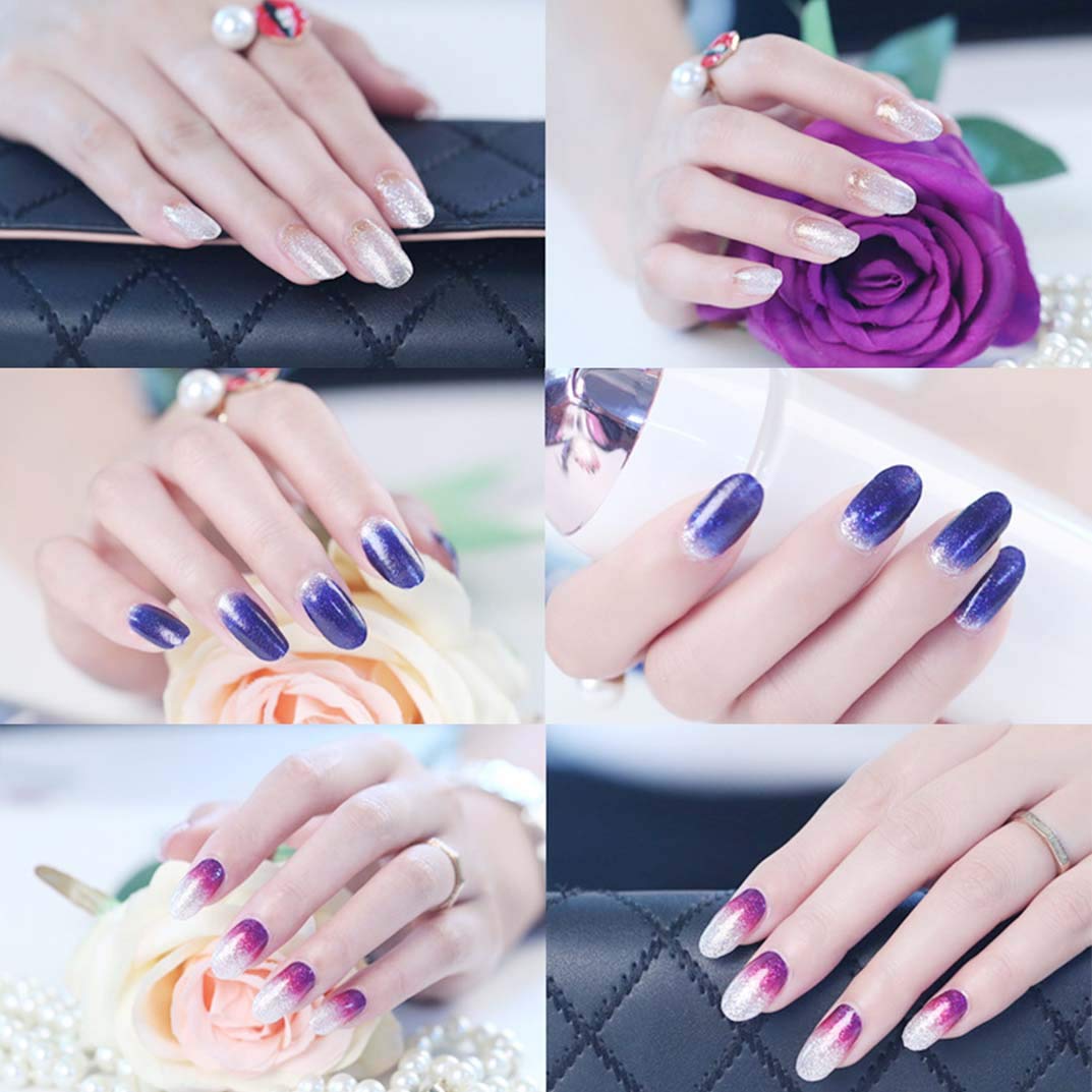 14 Sheets Glitter Gradient Nail Stickers - Full Wrap Self-Adhesive Nail Art Decals for Women & Girls | Shine Polish Strips for Parties, Weddings, Daily Manicures