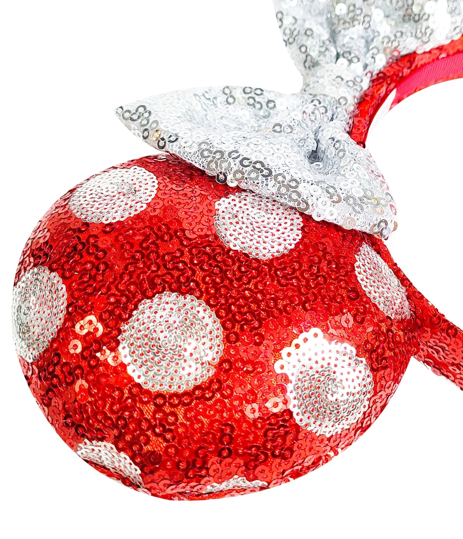 Minnie Mouse Red & White Polka Dot Sequin Plush Headband for Women & Girls - Disney Party Hair Accessories for Cosplay, Birthday, Halloween & Theme Park Visits