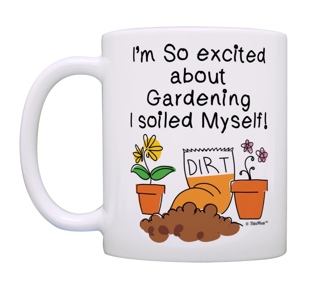 Funny Gardening Gift Set - 2 Pack 11oz Ceramic Coffee Mugs with 'So Excited About Gardening Soiled Myself' Design - Perfect for Gardeners, Plant Lovers & Outdoor Enthusiasts - Great for Morning Coffee, Garden Breaks & Gift Giving