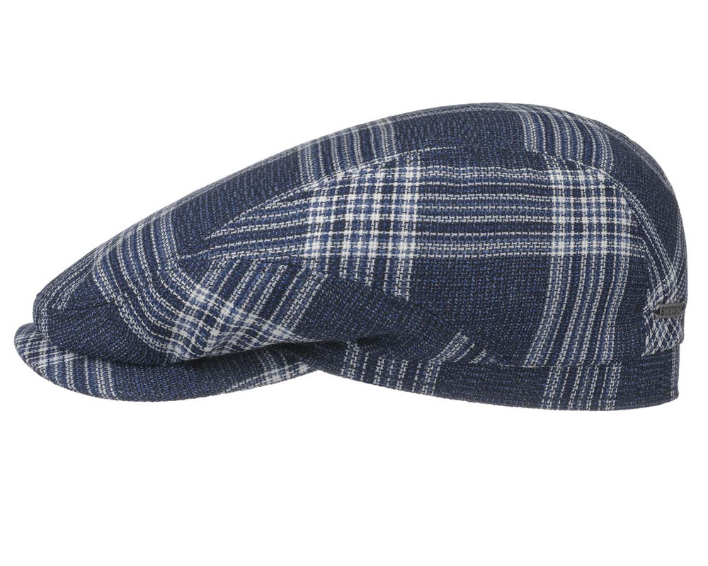 Stetson Virgin Wool Flat Cap - Navy Plaid Check Pattern Men's Hat for Casual & Outdoor Wear | Perfect for Fall & Winter Fashion