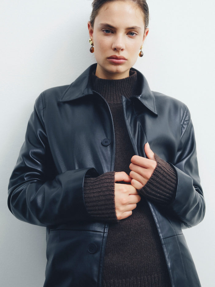 Brera Coat for Women - Black Wool Blend Trench Coat - Elegant Winter Outerwear for Office & Evening Events