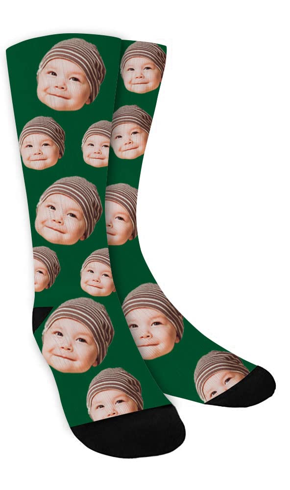 Custom Photo Printed Novelty Face Socks for Men & Women - Personalized Gift Socks with Your Picture - Dark Green Medium Size - Perfect for Birthdays, Anniversaries & Unique Gifts
