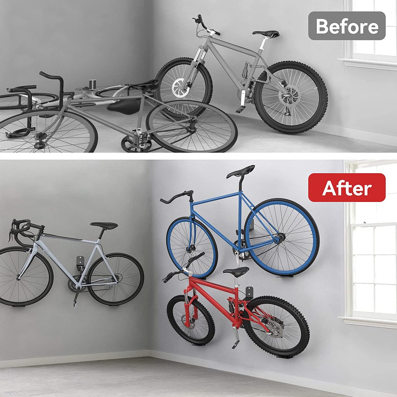 TOPIND Heavy Duty Bike Pedal Wall Mount Hanger - 3 Pack Vertical Bike Storage Hooks with Rubber Pads for Garage, Home & Outdoor Use | Secure Bicycle Rack for Wall Mounting & Space Saving Organization