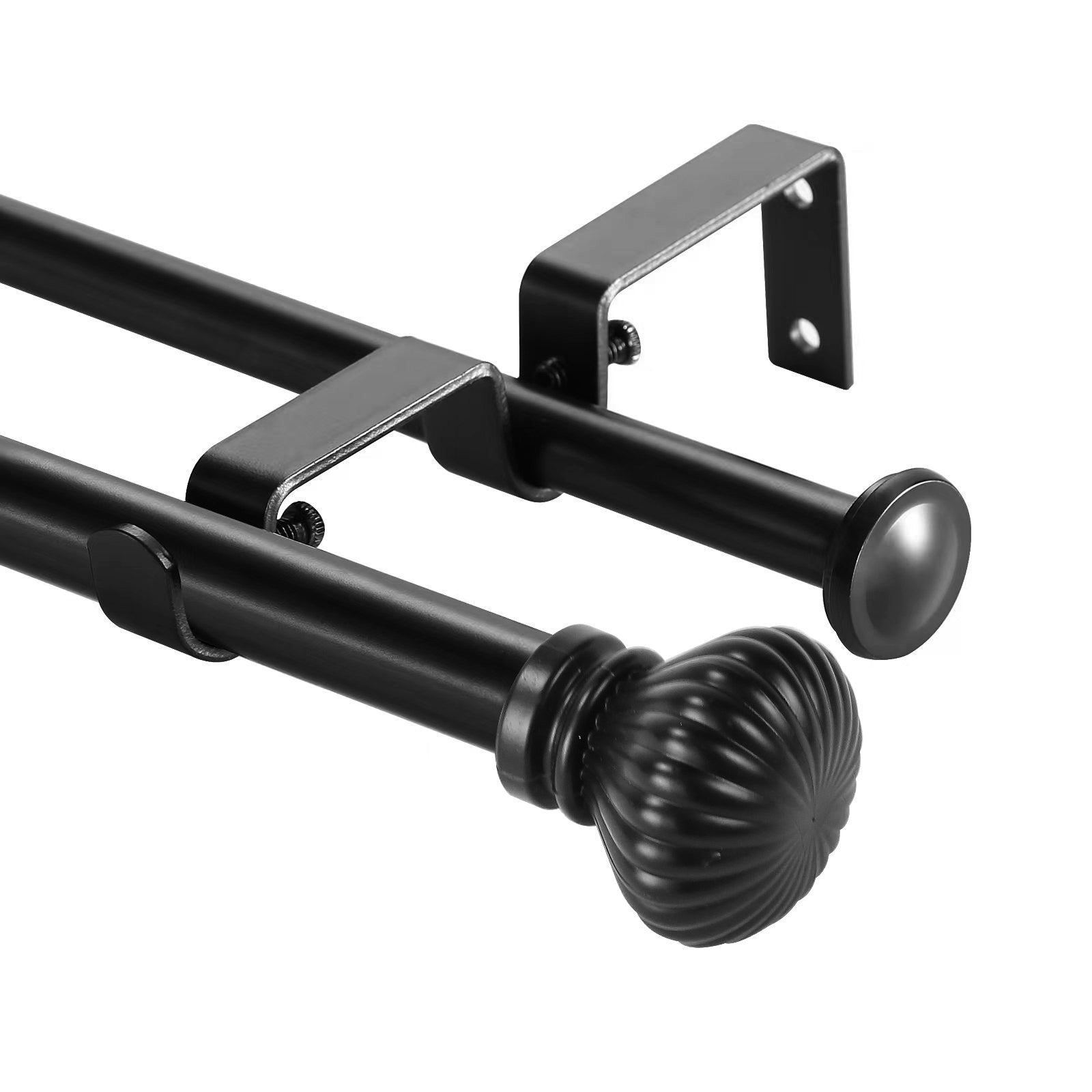 Urbanest Fluted Ball Adjustable Double Drapery Curtain Rod Set - 5/8 Inch, Elegant Window Treatment for Living Room & Bedroom