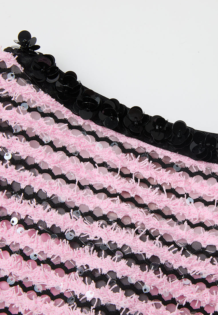 Distressed Frayed Sequin Embellished Stripped Jacket for Women - Perfect for Parties, Night Out, and Special Occasions