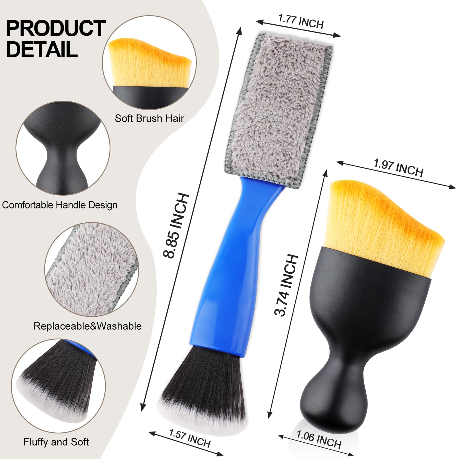 4-Piece Auto Interior Dusting Brush Set - Soft Bristle Car Detailing Cleaning Brushes for Dashboard, Air Vents & Leather - Universal Double Head Crevice Brush by Woobrooch (Perfect for Car Interior Deep Cleaning & Maintenance)
