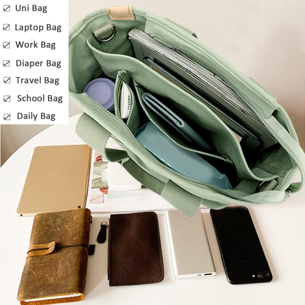 2023 Japanese Handmade Multi-Pocket Canvas Tote Bag with Zipper - Large Capacity Crossbody Purse for Women (Coffee, Large Size) | Perfect for Work, Travel & Shopping