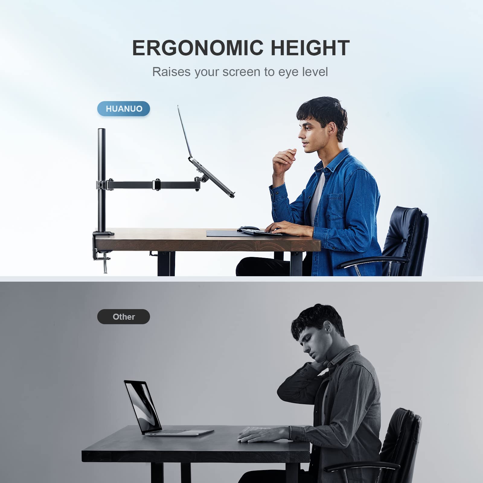 HUANUO Adjustable Laptop Monitor Arm Stand - Ergonomic Desk Mount for 13