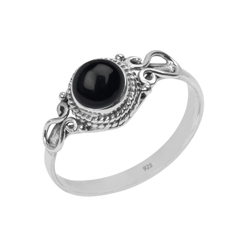 Handmade 925 Sterling Silver Black Onyx Ring for Women - Natural Gemstone Solitaire Ring, Size 9, Round Stone Minimalist Jewelry - Perfect Birthday Gift, Anniversary Present & Everyday Elegance