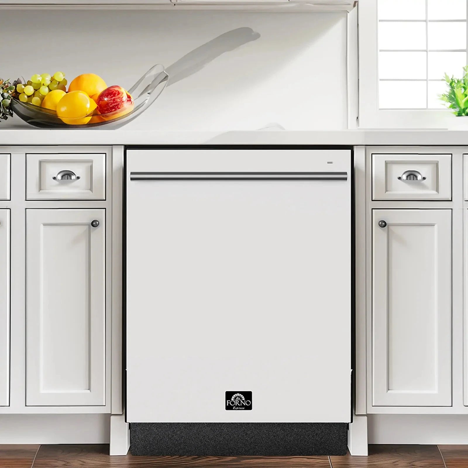 Forno Romano Espresso 24-Inch Built-In Dishwasher in White with Stainless Steel Handle - FDWBI8035 24WHT | Energy Efficient, Quiet Operation for Modern Kitchens & Open-Concept Homes