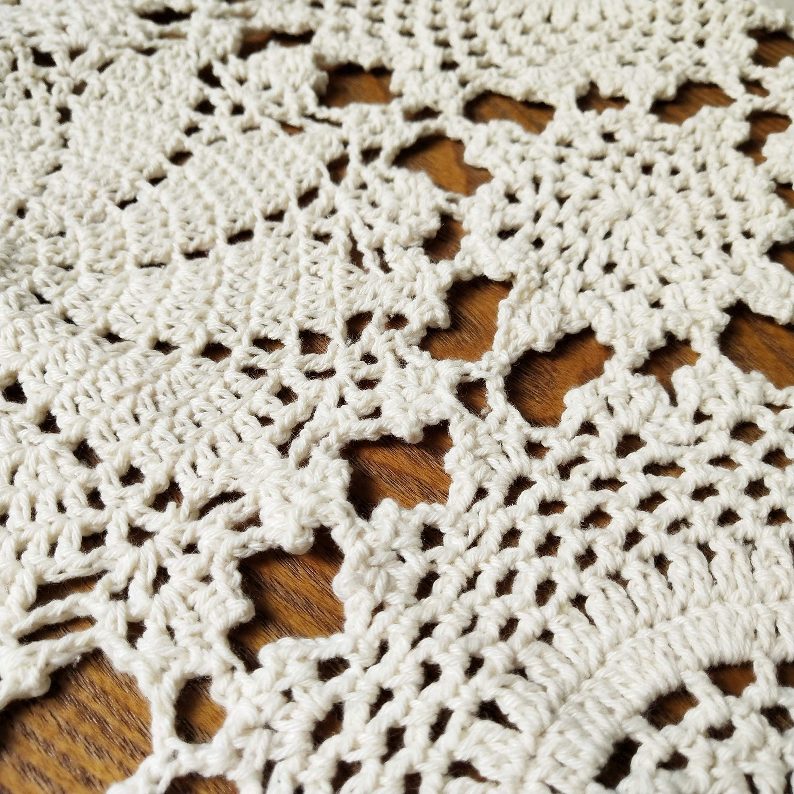 Hand Crochet Beige Cotton Lace Table Runner - 15