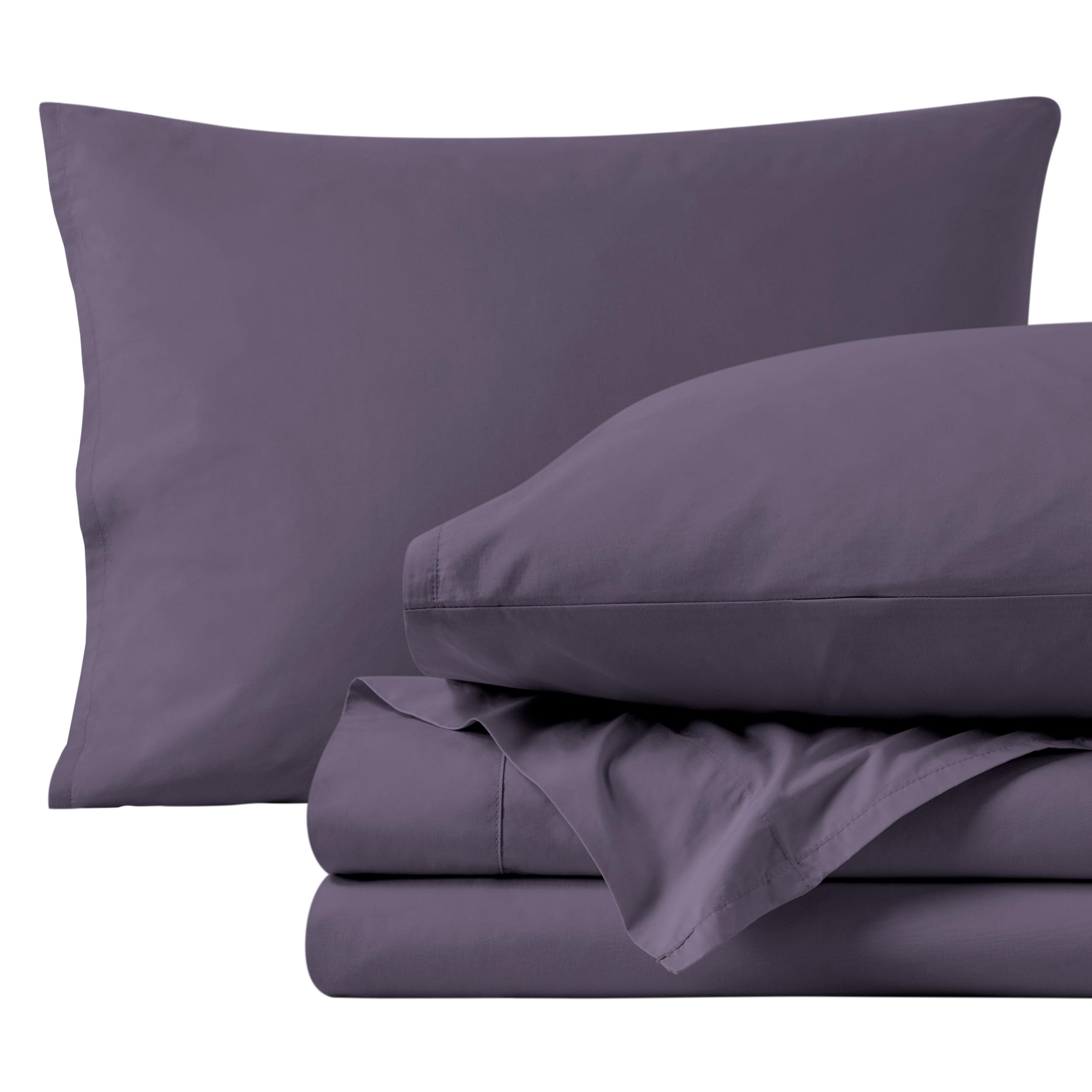 Bare Home 100% Organic Cotton Queen Sheet Set - 300 Thread Count Percale Weave - Lightweight & Breathable Bedding - Dusty Purple - Perfect for Hot Sleepers & All-Season Comfort