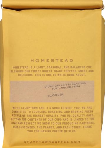 Stumptown Coffee Roasters Medium Roast Whole Bean Coffee - Homestead Blend 12oz Bag | Milk Chocolate, Cherry & Orange Flavor Notes | Perfect for Home Brewing, Office Use & Gifts