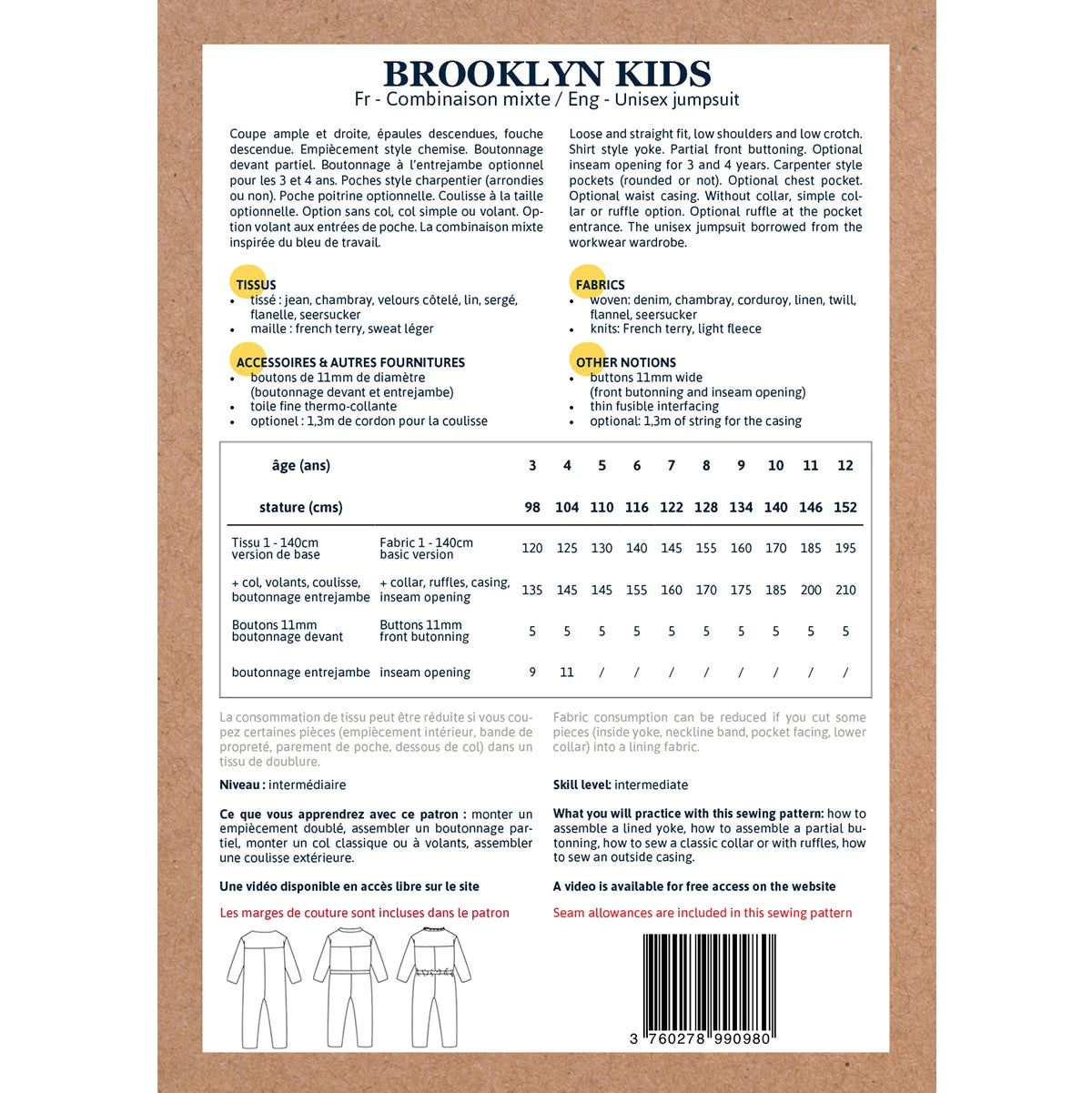 Brooklyn Jumpsuit Sewing Pattern for Kids Age 3-12 Years | DIY Children's Romper Outfit for Playdates & Special Occasions