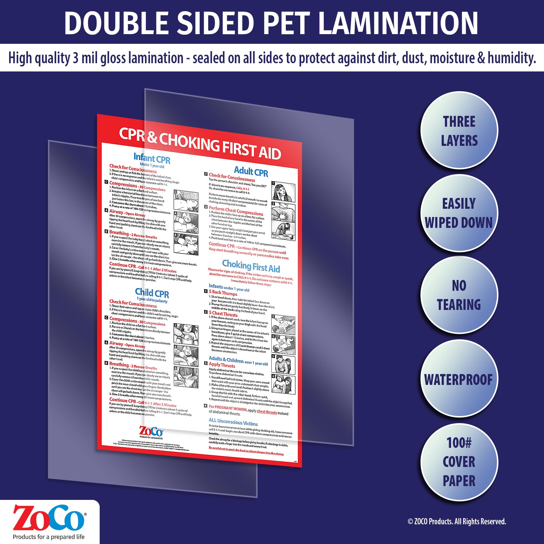 CPR and Choking First Aid Posters for Infants, Children & Adults - Laminated 12x18 Inch Safety Magnets - Perfect for Schools, Hospitals & Home Emergency Preparedness
