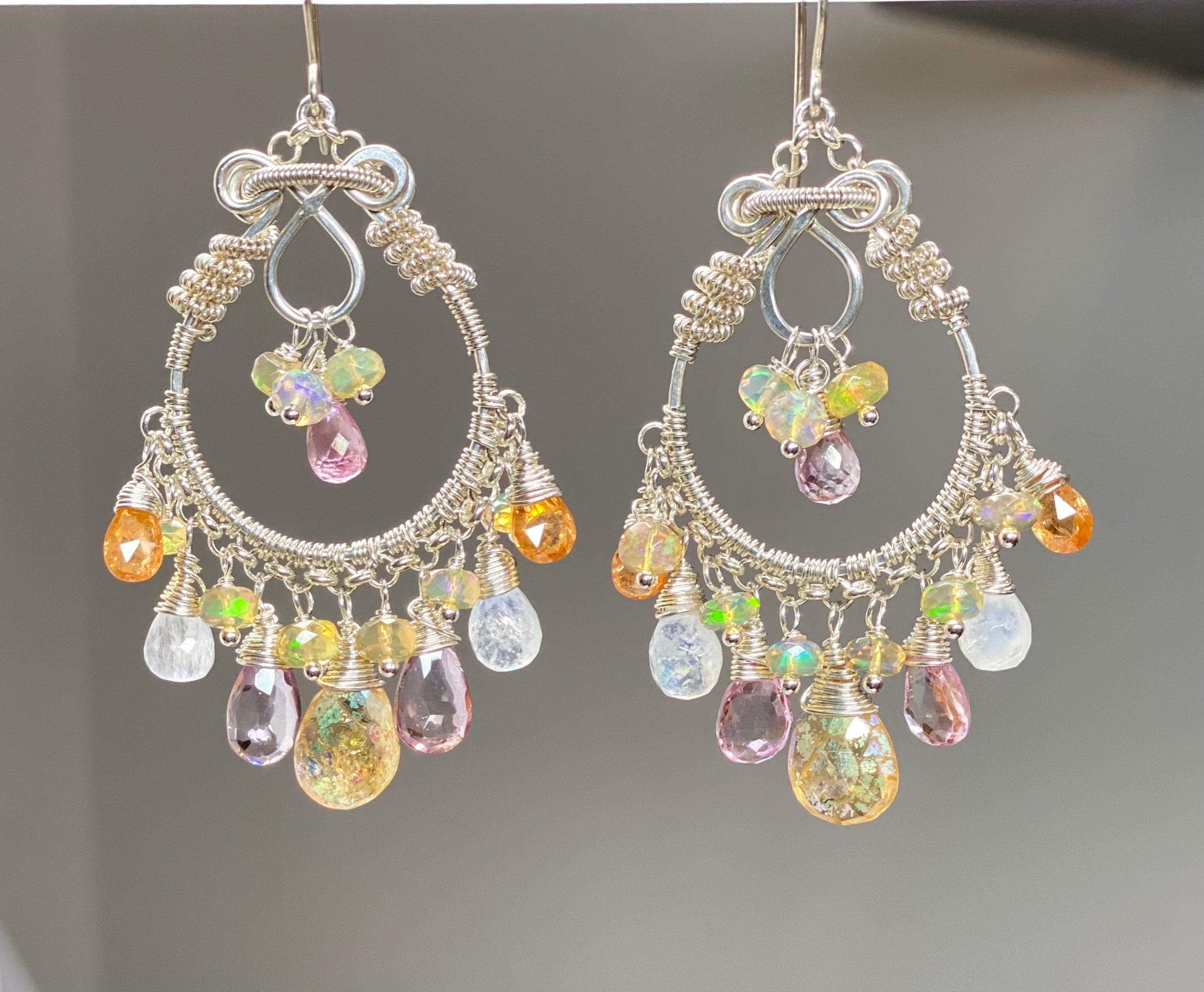925 Sterling Silver Mystic Citrine Moonstone Opal Pink Topaz Hoop Earrings for Women - Perfect for Parties, Weddings & Everyday Elegance