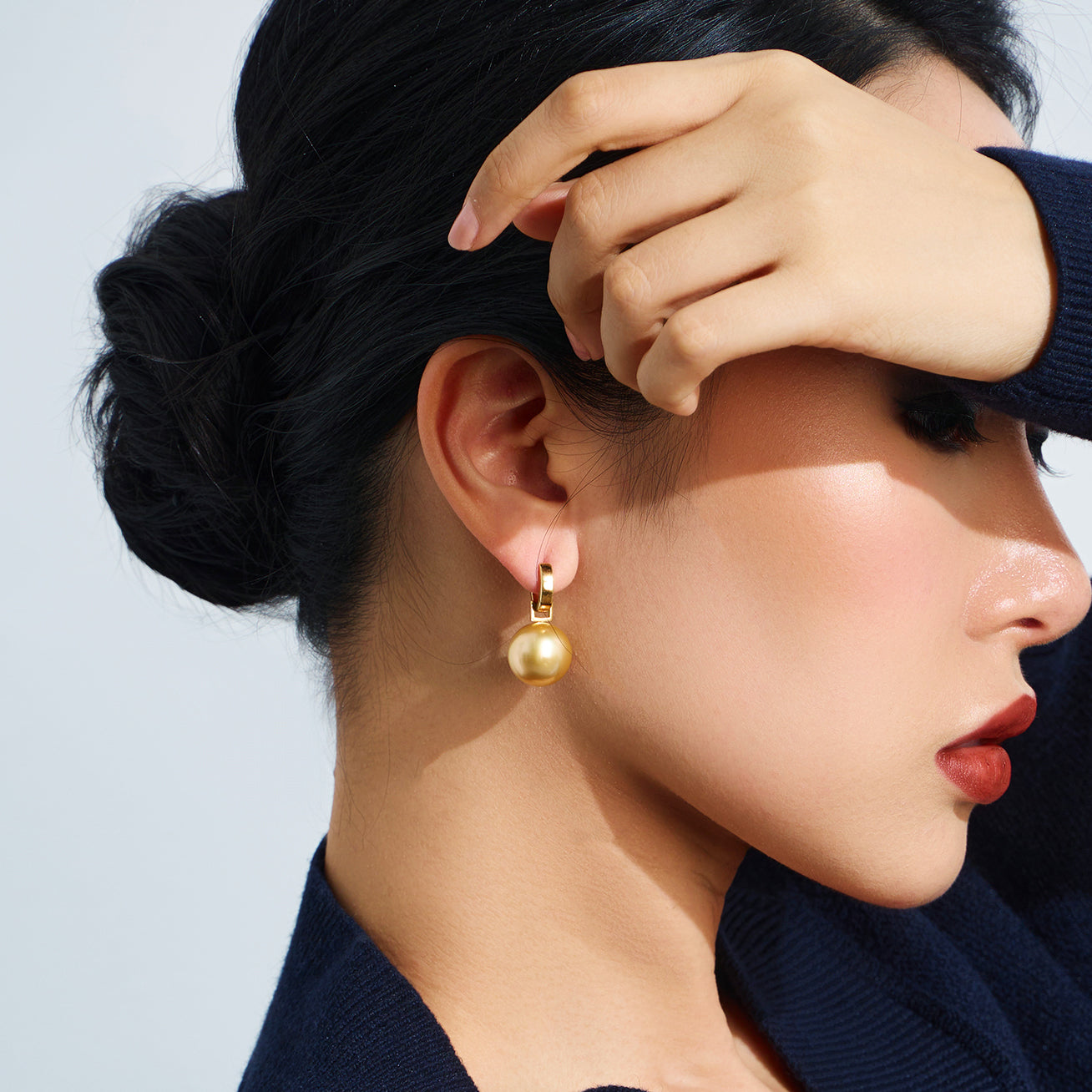 18K Solid Gold South Sea Golden Pearl Earrings KE00076 - Luxury Pearl Jewelry for Women, Elegant Gift for Wedding, Anniversary & Special Occasions