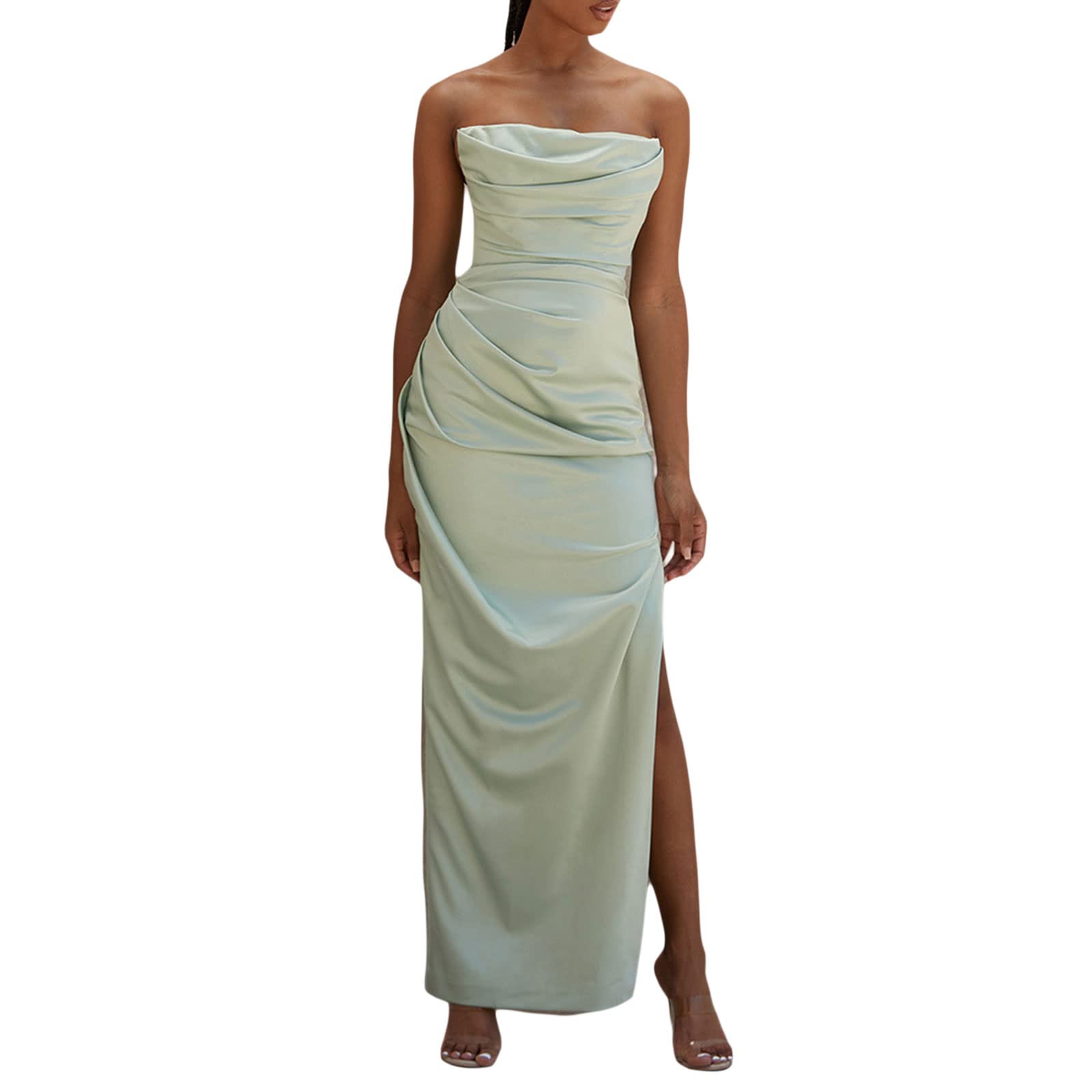 Elegant Sleeveless Backless Satin Tube Dress for Women - Strapless Cocktail Party & Wedding Banquet Long Dress - Perfect for Evening Events, Prom, and Formal Occasions