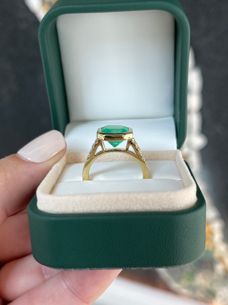 3.30 Carat Total Weight (TCW) Square Bezel Emerald Asscher Cut Diamond Accent Ring in 18K Gold - Perfect for Engagement, Anniversary & Special Occasions