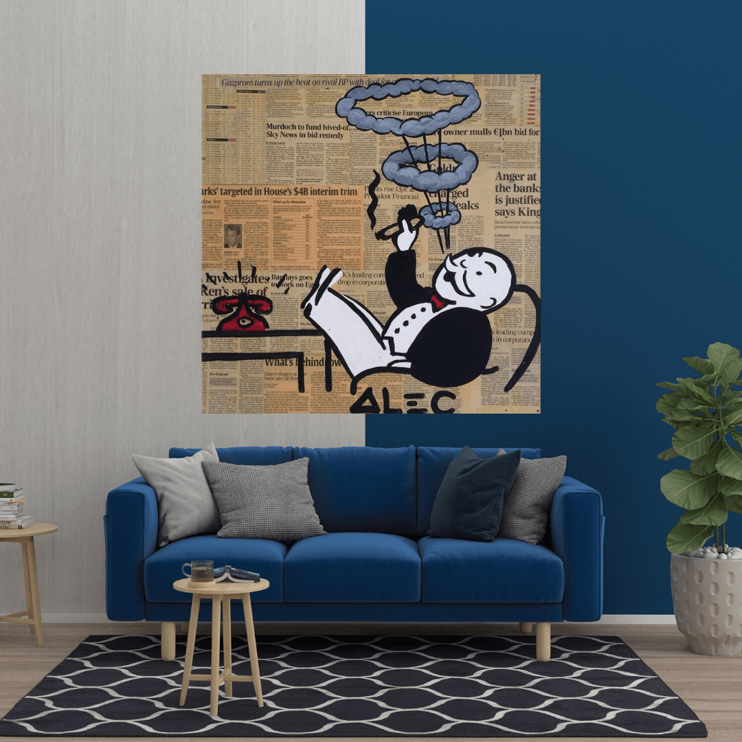 Alec Monopoly Smoking Cigar Canvas Wall Art - Modern Pop Art Home Decor for Living Room, Bedroom & Office