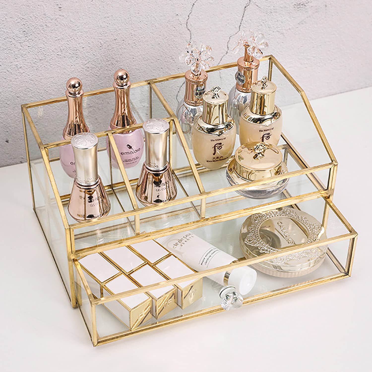 Nordic Style Glass Makeup Brush Holder - Cosmetic Organizer & Jewelry Display Box for Brushes, Nail Polish, Lipsticks, Eyeliners | Vanity, Bathroom, Bedroom, Office Decor | Perfect for Makeup Artists & Beauty Enthusiasts