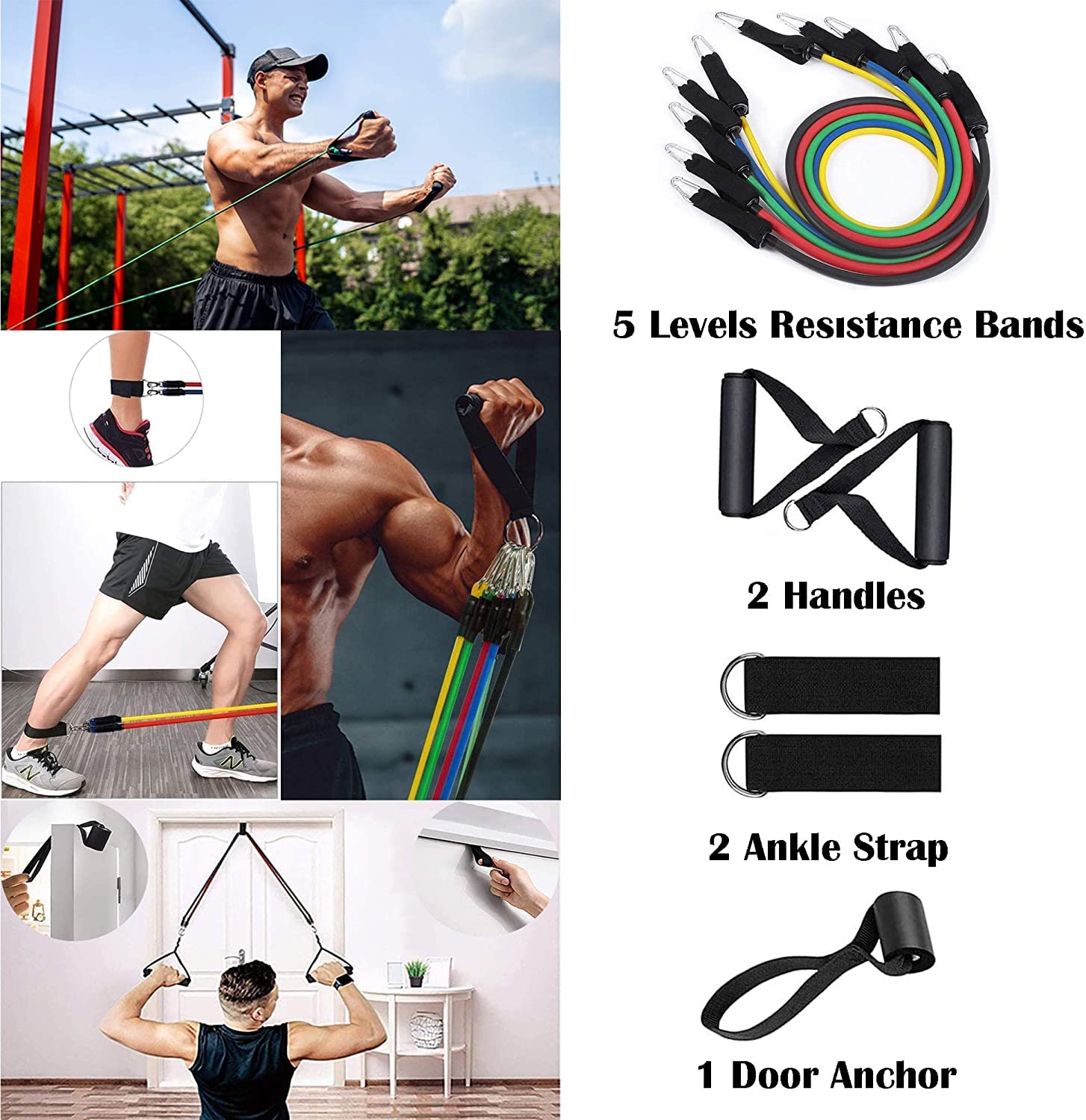 Premium Resistance Bands Set with Door Anchor, Handles, Ankle Straps & Waterproof Carry Bag - Ideal for Home Workouts, Physical Therapy, Strength Training & Fitness - Perfect for Gym, Travel & Rehabilitation Exercises