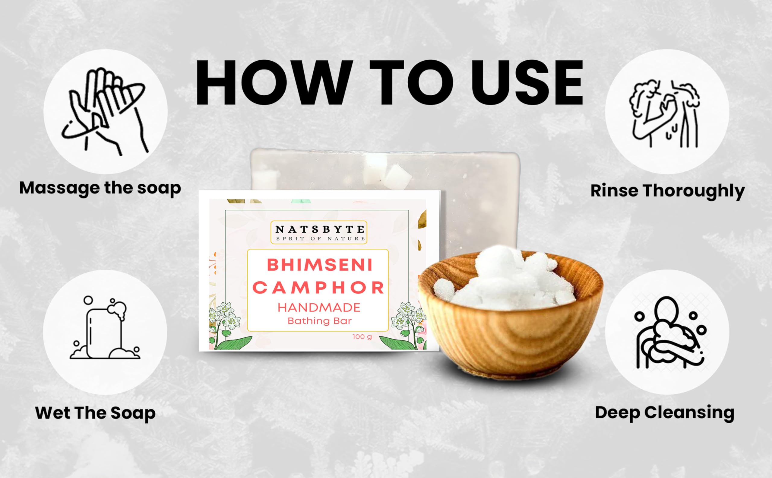 NATSBYTE Organic Camphor Bath Soap - 100% Natural Handmade Chemical-Free Soap for Men & Women (Pack of 2) | Gentle Cleansing for Sensitive Skin, Relaxing Aromatherapy Bath & Shower, Perfect for Daily Skincare Routine