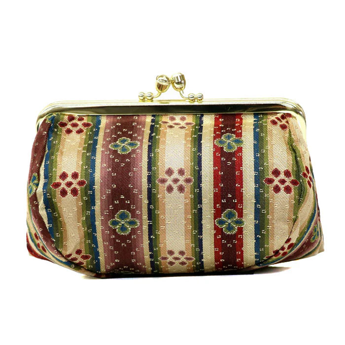 Nishijin Woven Floral Small Pouch - Handmade in Kyoto Japan | Cosmetic & Makeup Bag, Japanese Gamaguchi Pouch | Travel Toiletry Organizer, Stationery Case, Bag-in-Bag for Women's Purse Organization | Perfect for Daily Use, Gift Giving & Travel Accessories
