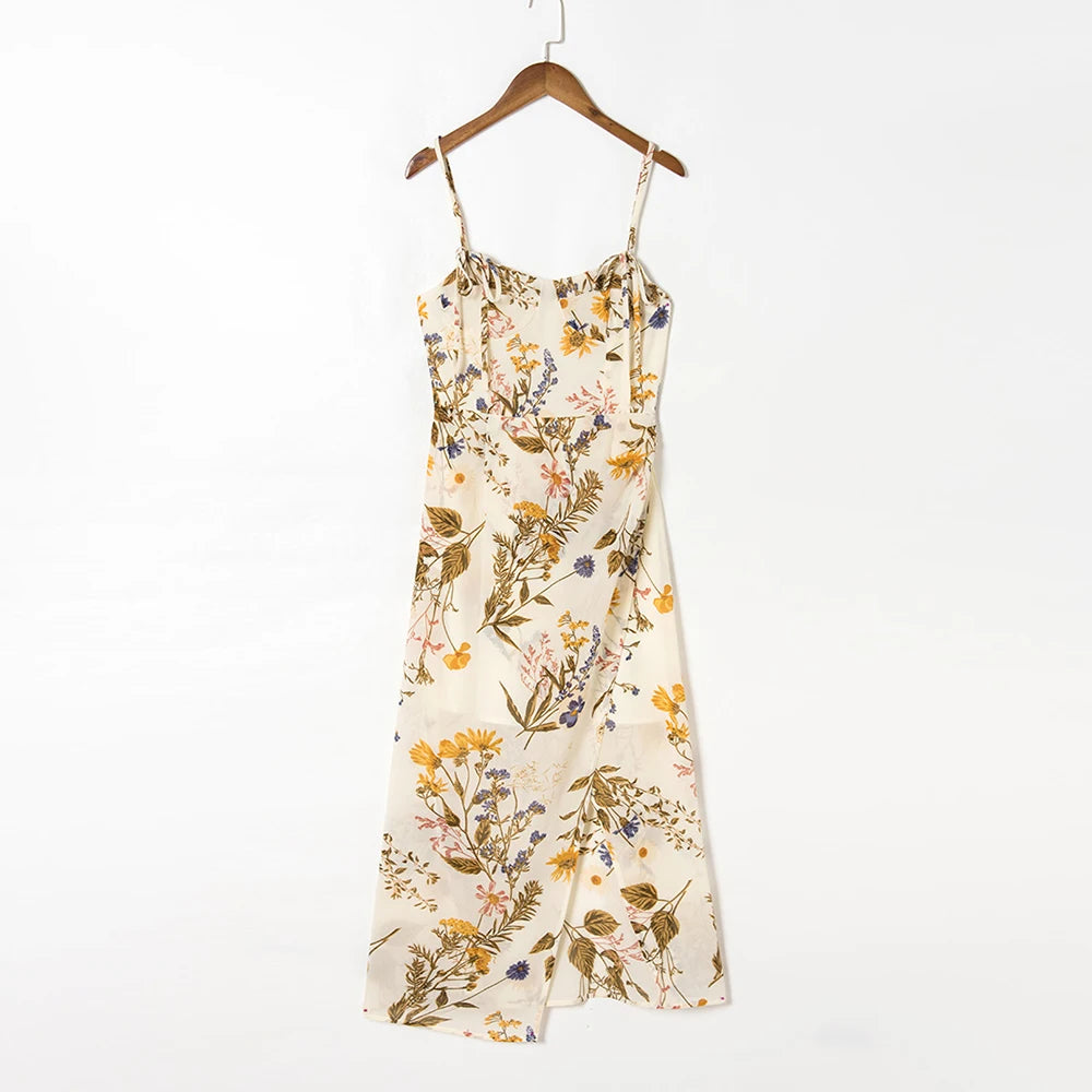 Women's Asymmetrical Print Patchwork A-Line Midi Dress - Slash Neck, Sleeveless, Thigh Split - Trendy 2023 Fashion for Casual Outings & Summer Parties