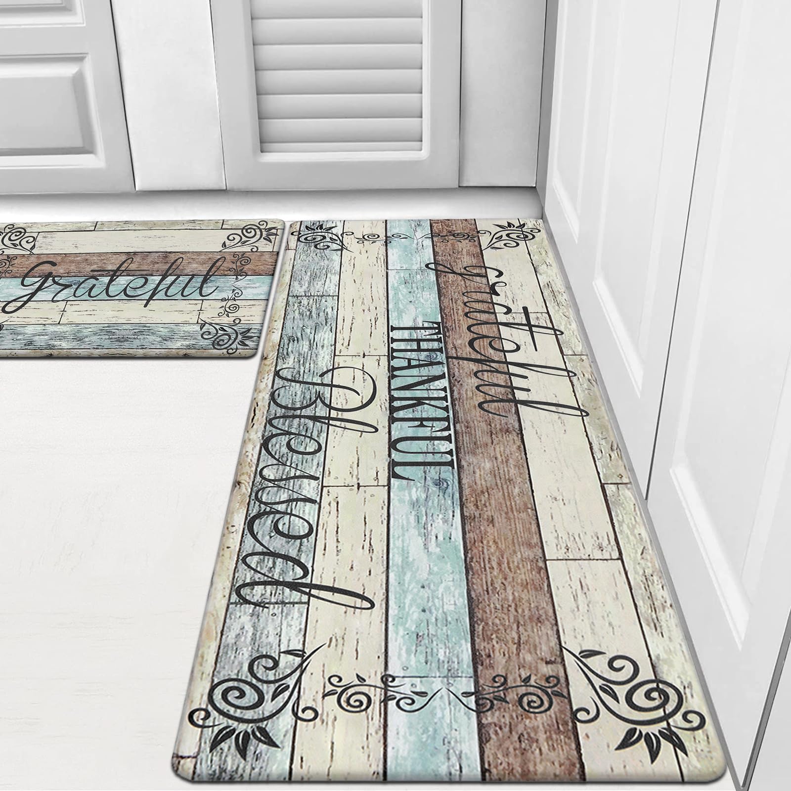HEBE Anti-Fatigue Kitchen Mat Set of 2 - Non-Slip Cushioned Floor Mats for Standing, Waterproof & Comfortable - Ideal for Kitchen Sink, Office Desk, Laundry Room, and Standing Workstations